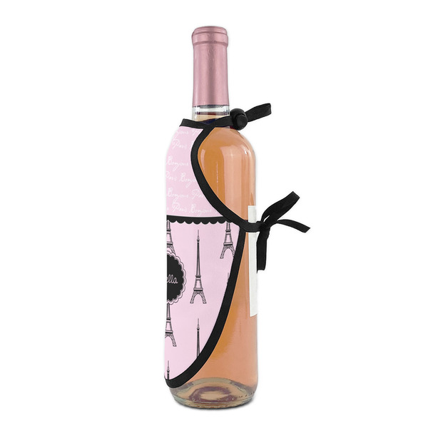 Paris & Eiffel Tower Wine Bottle Apron - DETAIL WITH CLIP ON NECK