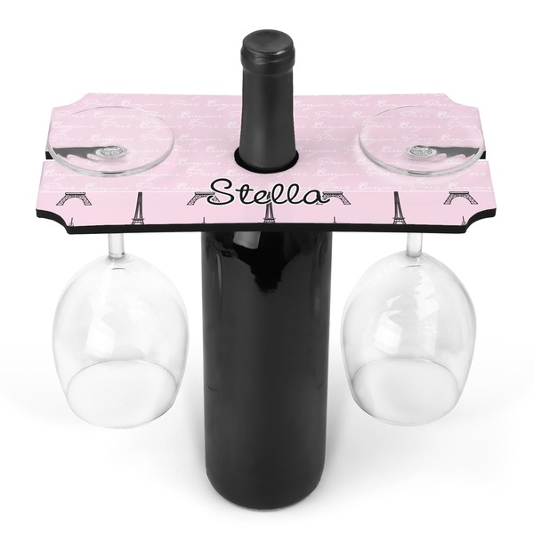 Custom Paris & Eiffel Tower Wine Bottle & Glass Holder (Personalized)