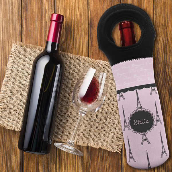 Paris & Eiffel Tower Wine Tote Bag - FLATLAY