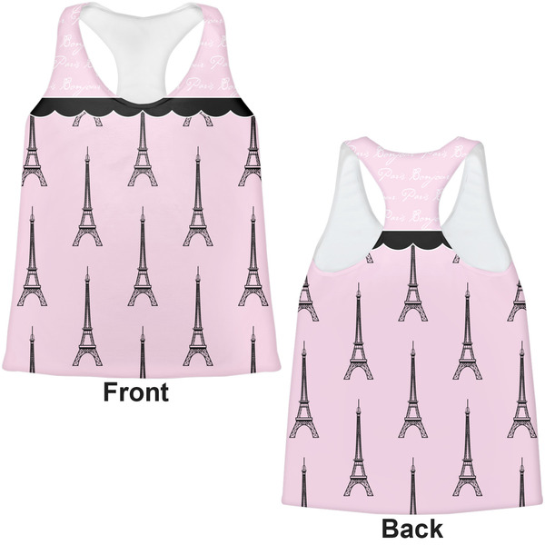 Paris & Eiffel Tower Womens Racerback Tank Tops - Medium - Front and Back