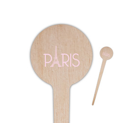 Paris & Eiffel Tower 4" Round Wooden Food Picks - Single Sided