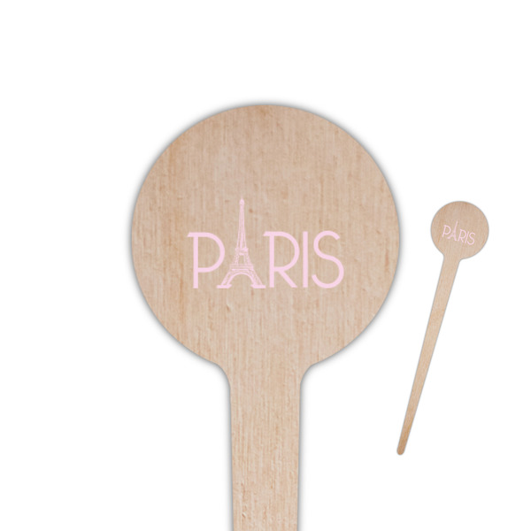 Custom Paris & Eiffel Tower 4" Round Wooden Food Picks - Double Sided