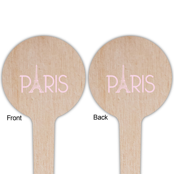 Paris & Eiffel Tower Wooden 4" Food Pick - Round - Double Sided - Front & Back