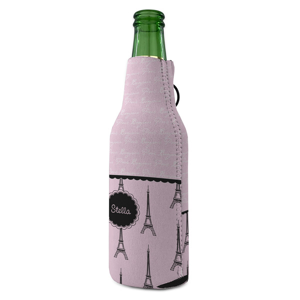 Paris & Eiffel Tower Zipper Bottle Cooler - ANGLE (bottle)