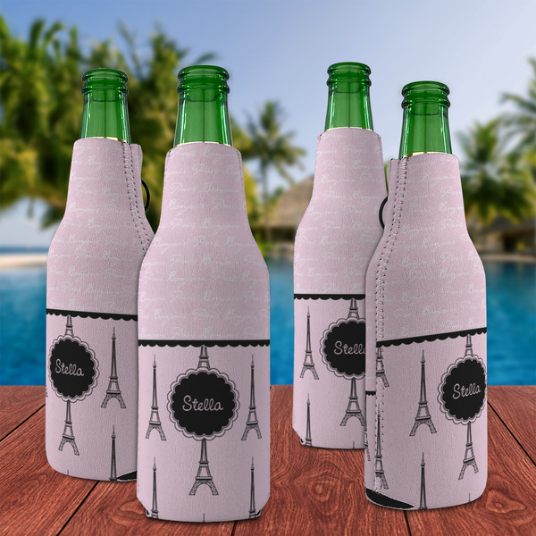 Paris & Eiffel Tower Zipper Bottle Cooler - Set of 4 - LIFESTYLE