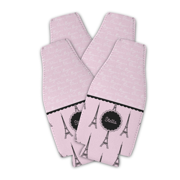 Custom Paris & Eiffel Tower Zipper Bottle Cooler - Set of 4 (Personalized)