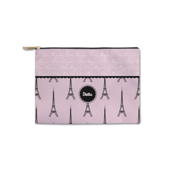 Custom Paris & Eiffel Tower Zipper Pouch - Small - 8.5"x6" (Personalized)