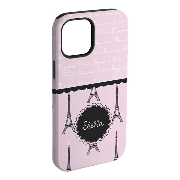 Custom Paris & Eiffel Tower iPhone Case - Rubber Lined - iPhone 15 Plus (Personalized)