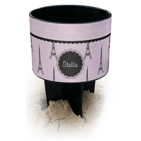 Custom Paris & Eiffel Tower Black Beach Spiker Drink Holder (Personalized)