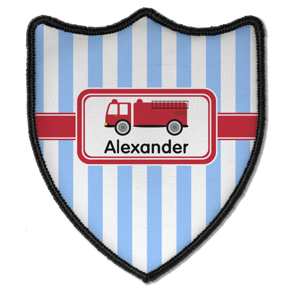 Custom Firetruck Iron On Shield Patch B w/ Name or Text
