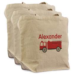 Firetruck Reusable Cotton Grocery Bags - Set of 3 (Personalized)