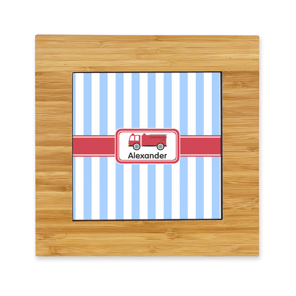 Custom Firetruck Bamboo Trivet with Ceramic Tile Insert (Personalized)