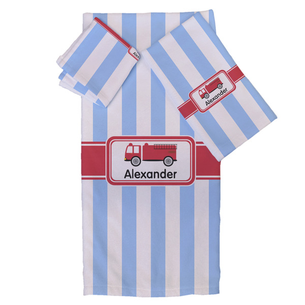 Custom Firetruck Bath Towel Set - 3 Pcs (Personalized)
