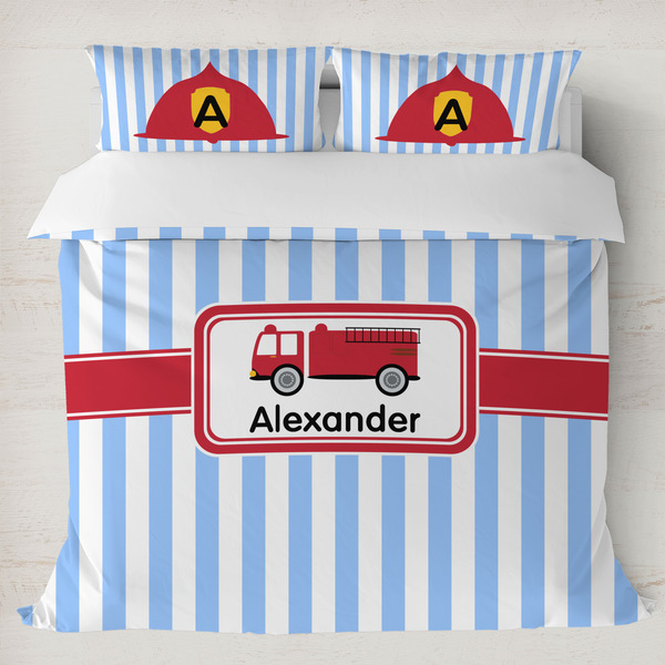 Custom Firetruck Duvet Cover Set - King (Personalized)