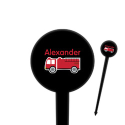 Firetruck 4" Round Plastic Food Picks - Black - Single Sided (Personalized)