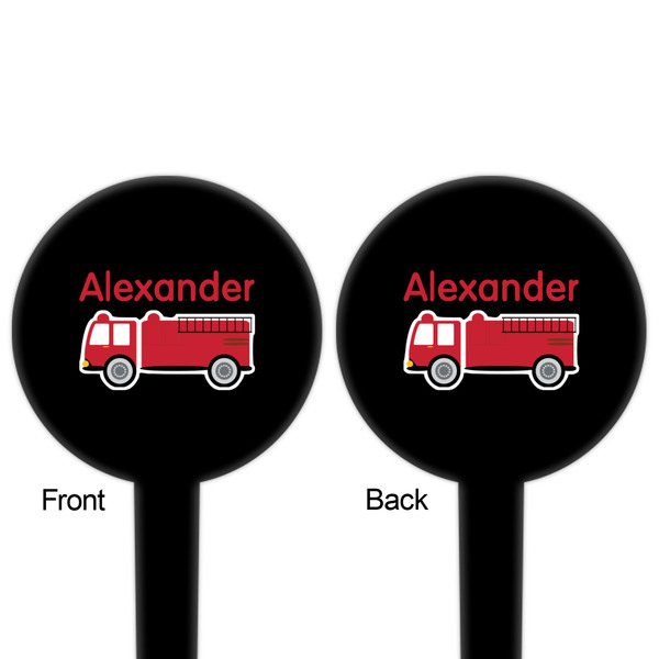 Firetruck Black Plastic 4" Food Pick - Round - Double Sided - Front & Back