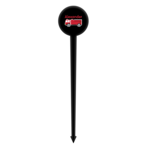Firetruck Black Plastic 4" Food Pick - Round - Single Pick