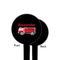 Firetruck Black Plastic 4" Food Pick - Round - Single Sided - Front & Back