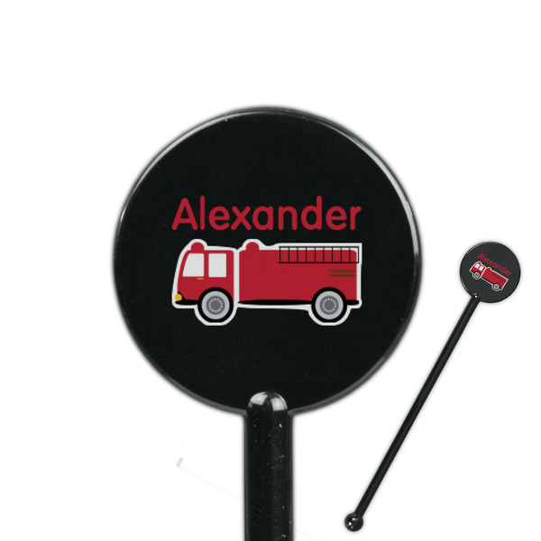 Custom Firetruck 5.5" Round Plastic Stir Sticks - Black - Single Sided (Personalized)
