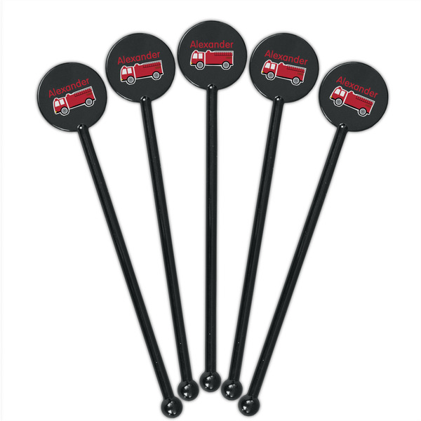 Firetruck Black Plastic 5.5" Stir Stick - Round - Fan View