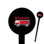 Firetruck 6" Round Plastic Food Picks - Black - Single Sided (Personalized)