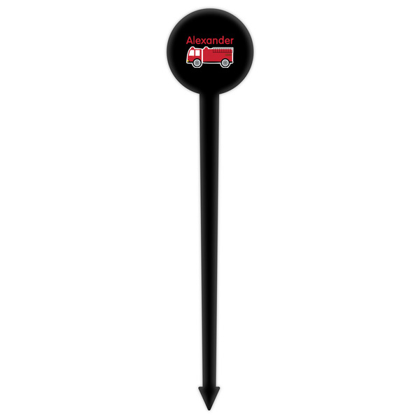 Firetruck Black Plastic 6" Food Pick - Round - Single Pick