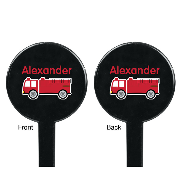 Firetruck Black Plastic 7" Stir Stick - Double Sided - Round - Front & Back