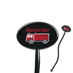 Firetruck 7" Oval Plastic Stir Sticks - Black - Single Sided (Personalized)
