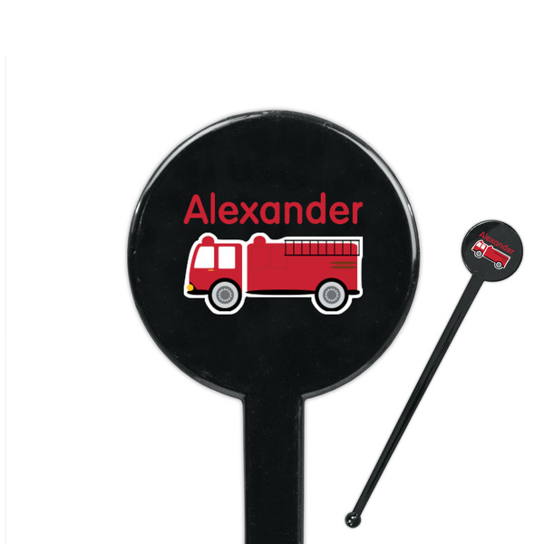Custom Firetruck 7" Round Plastic Stir Sticks - Black - Single Sided (Personalized)