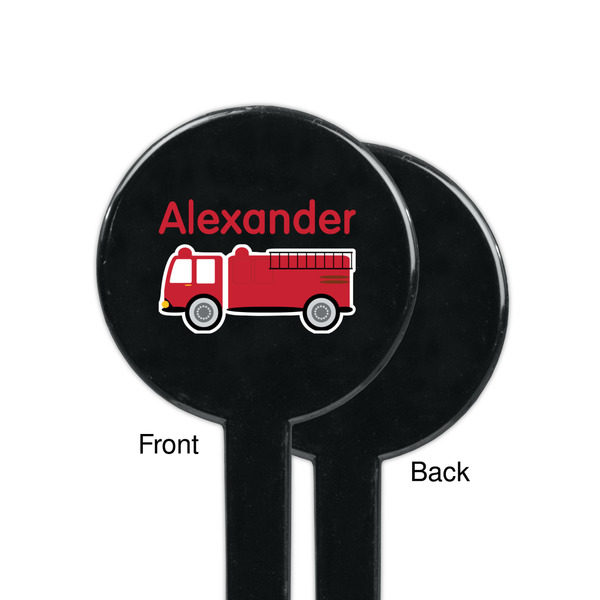 Firetruck Black Plastic 7" Stir Stick - Single Sided - Round - Front & Back