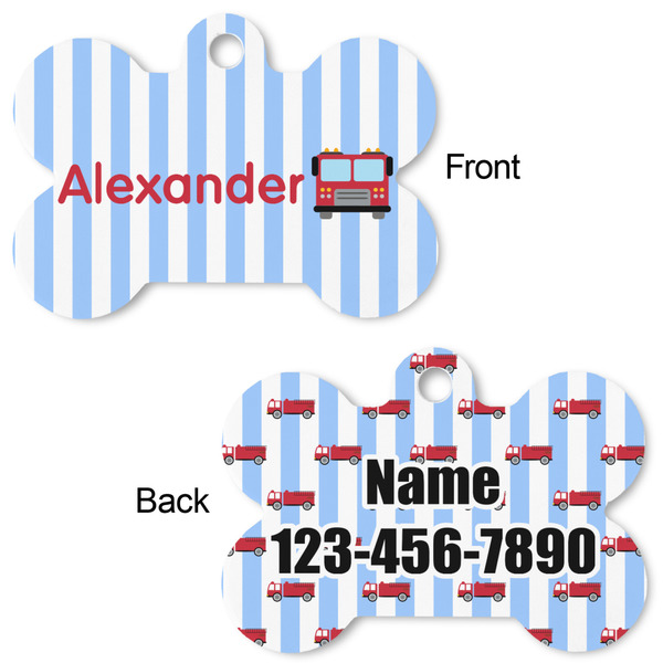 Firetruck Bone Shaped Dog Tag - Front & Back