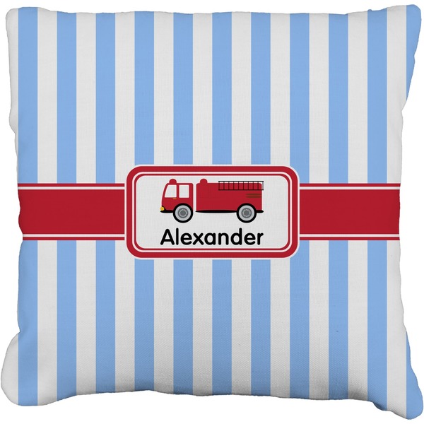 Custom Firetruck Faux-Linen Throw Pillow (Personalized)