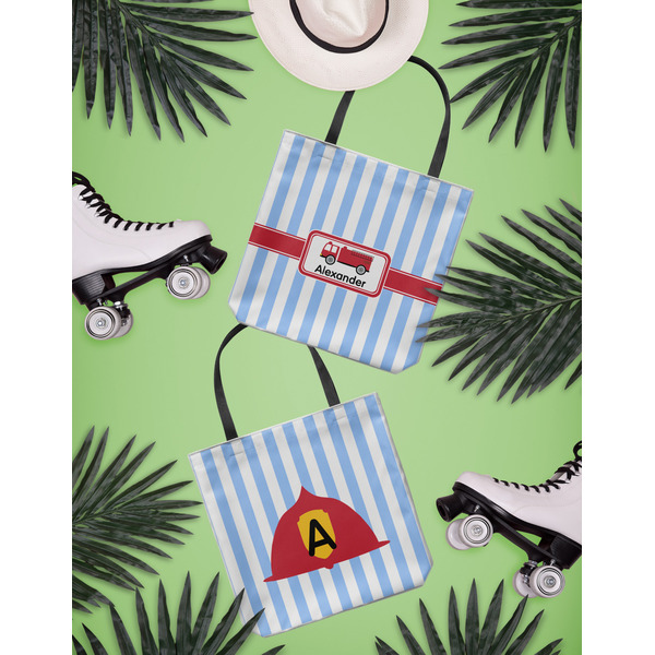 Firetruck Canvas Tote Lifestyle Front and Back- 13x13