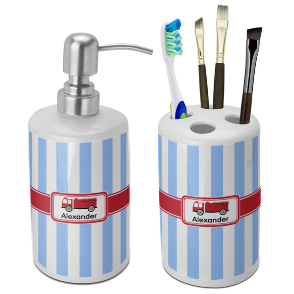 Custom Firetruck Ceramic Bathroom Accessories Set (Personalized)