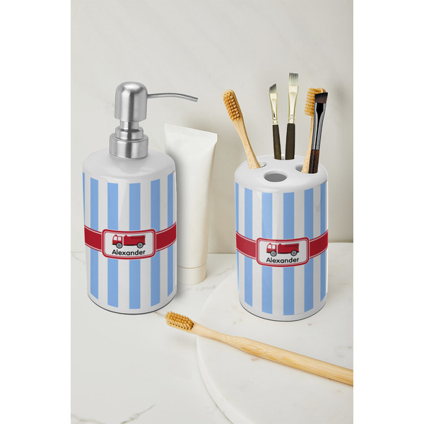 Firetruck Ceramic Bathroom Accessories - LIFESTYLE (toothbrush holder & soap dispenser)