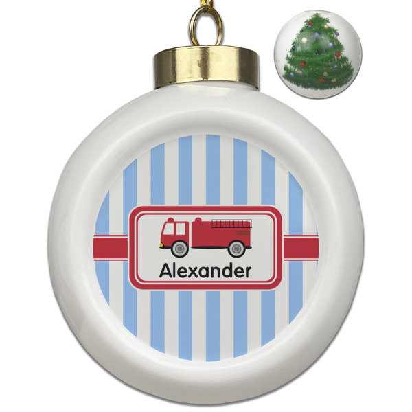 Custom Firetruck Ceramic Ball Ornament - Christmas Tree (Personalized)