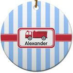 Firetruck Round Ceramic Ornament w/ Name or Text