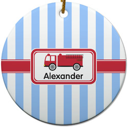 Firetruck Round Ceramic Ornament w/ Name or Text