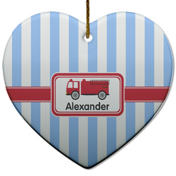 Firetruck Heart Ceramic Ornament w/ Name or Text