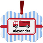 Firetruck Metal Frame Ornament - Double Sided w/ Name or Text
