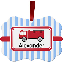 Firetruck Metal Frame Ornament - Double Sided w/ Name or Text