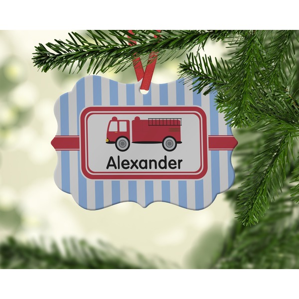Firetruck Christmas Ornament (On Tree)