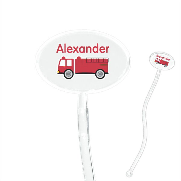 Custom Firetruck 7" Oval Plastic Stir Sticks - Clear (Personalized)