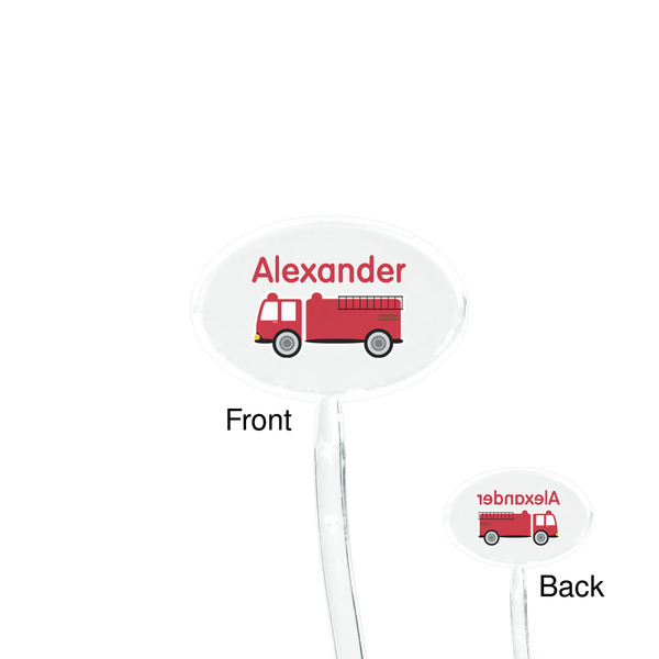 Firetruck Clear Plastic 7" Stir Stick - Oval - Front & Back