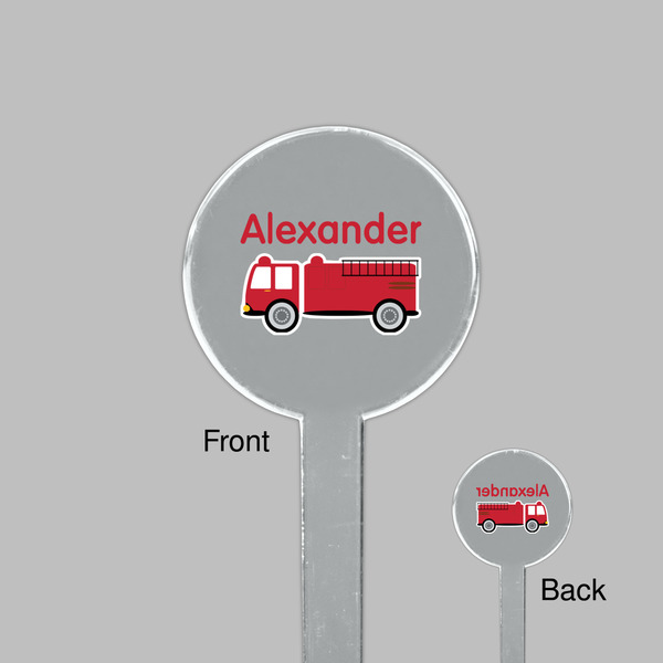 Firetruck Clear Plastic 7" Stir Stick - Round - Front & Back