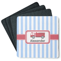 Firetruck Square Rubber Backed Coasters - Set of 4 (Personalized)