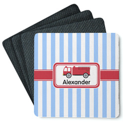 Firetruck Square Rubber Backed Coasters - Set of 4 (Personalized)