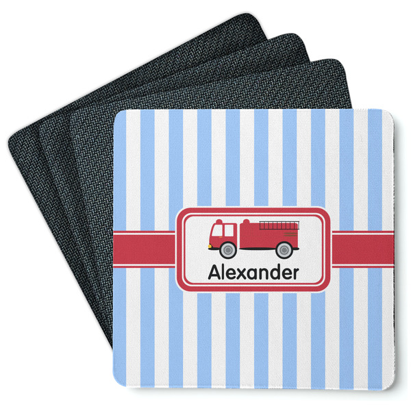 Custom Firetruck Square Rubber Backed Coasters - Set of 4 (Personalized)