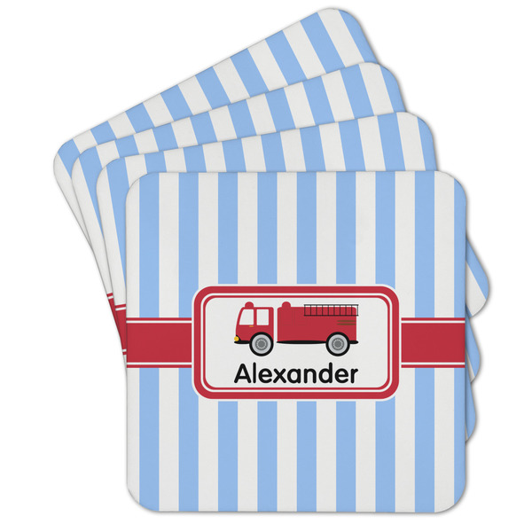 Custom Firetruck Cork Coaster - Set of 4 w/ Name or Text