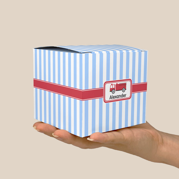 Firetruck Cube Favor Gift Box - On Hand - Scale View